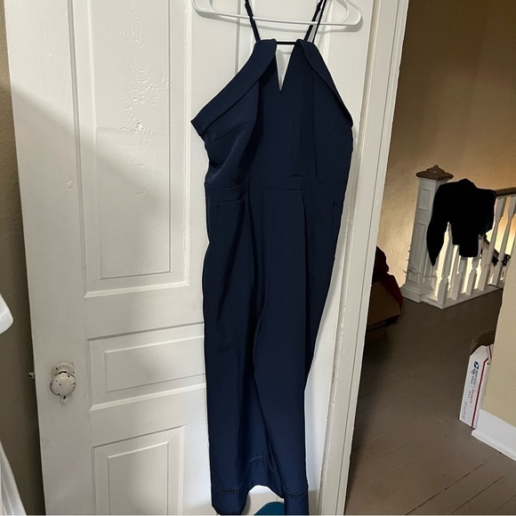 Anthropologie Adelyn Rae Cropped Wide Leg Navy Blue Jumpsuit Large H2 - Picture 3 of 8
